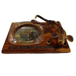 Vintage Glass Ashtray Peeing Dog Wood Souvenir Rock City Georgia Lookout Mtn